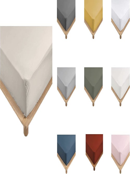 Drap-housse percale marron clair 140 x 190 cm avec - Promo Linge - Kiabi