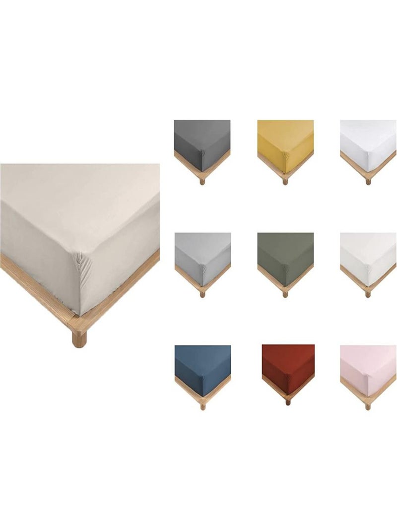 Drap-housse percale marron clair 180 x 200 cm avec - Promo Linge Marron - Kiabi