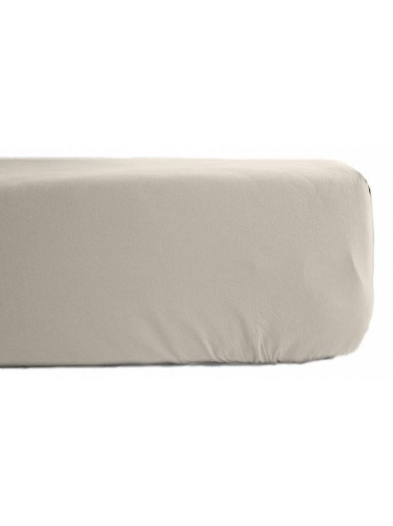 Drap housse percale pur coton peigné longues fibres 80 fils/cm² avec bonnet de 35 cm Vent du sud - I Ivoire - Kiabi