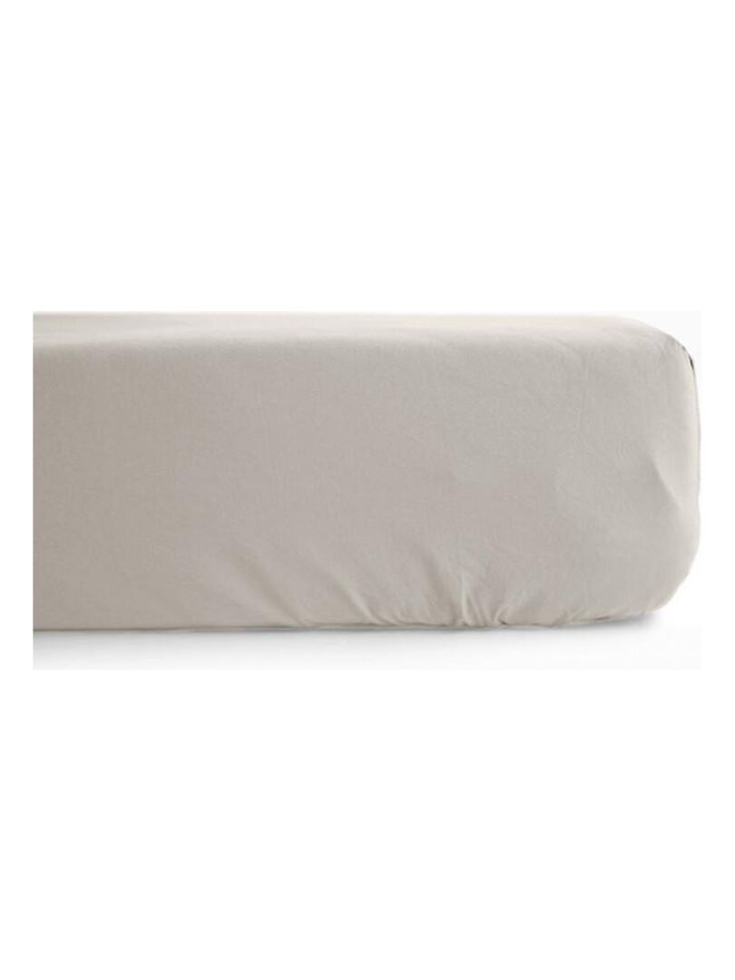 Drap housse percale pur coton peigné longues fibres 80 fils/cm² avec bonnet de 35 cm Vent du sud Beige clair - Kiabi