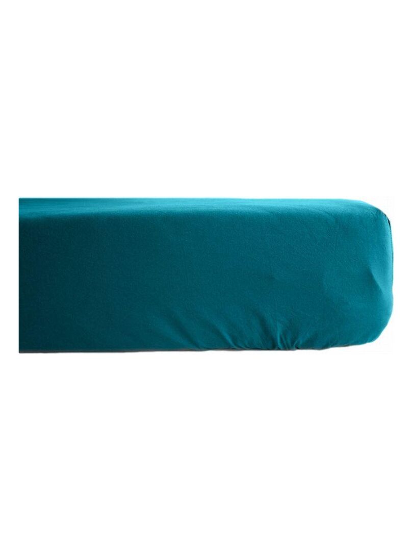 Drap housse percale pur coton peigné longues fibres 80 fils/cm² avec bonnet de 35 cm Vent du sud Bleu - Kiabi