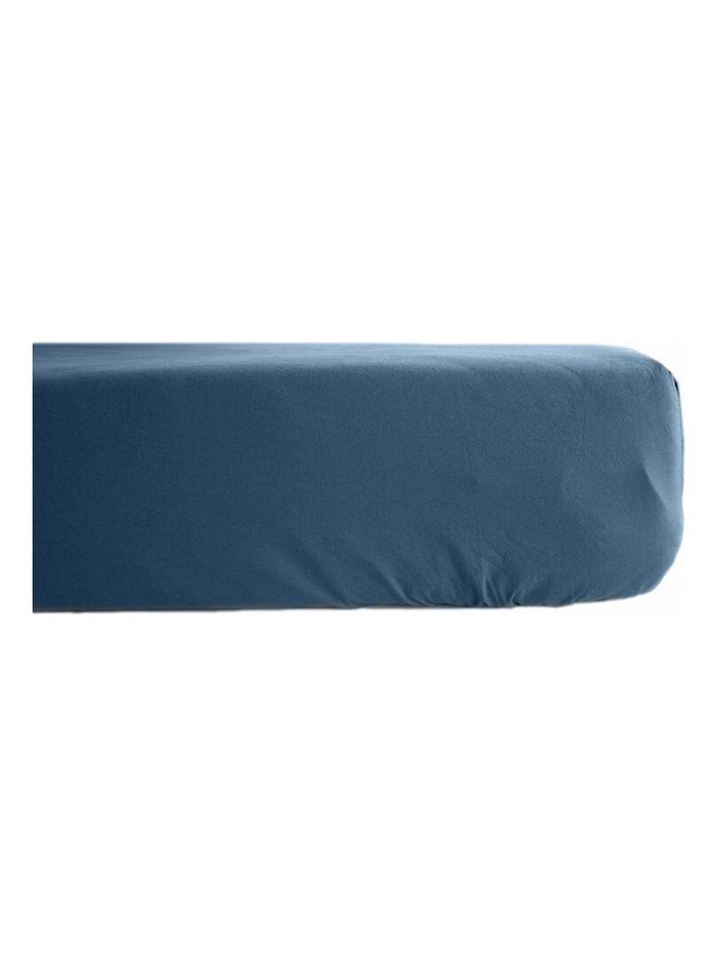 Drap housse percale pur coton peigné longues fibres 80 fils/cm² avec bonnet de 35 cm Vent du sud Bleu marine - Kiabi