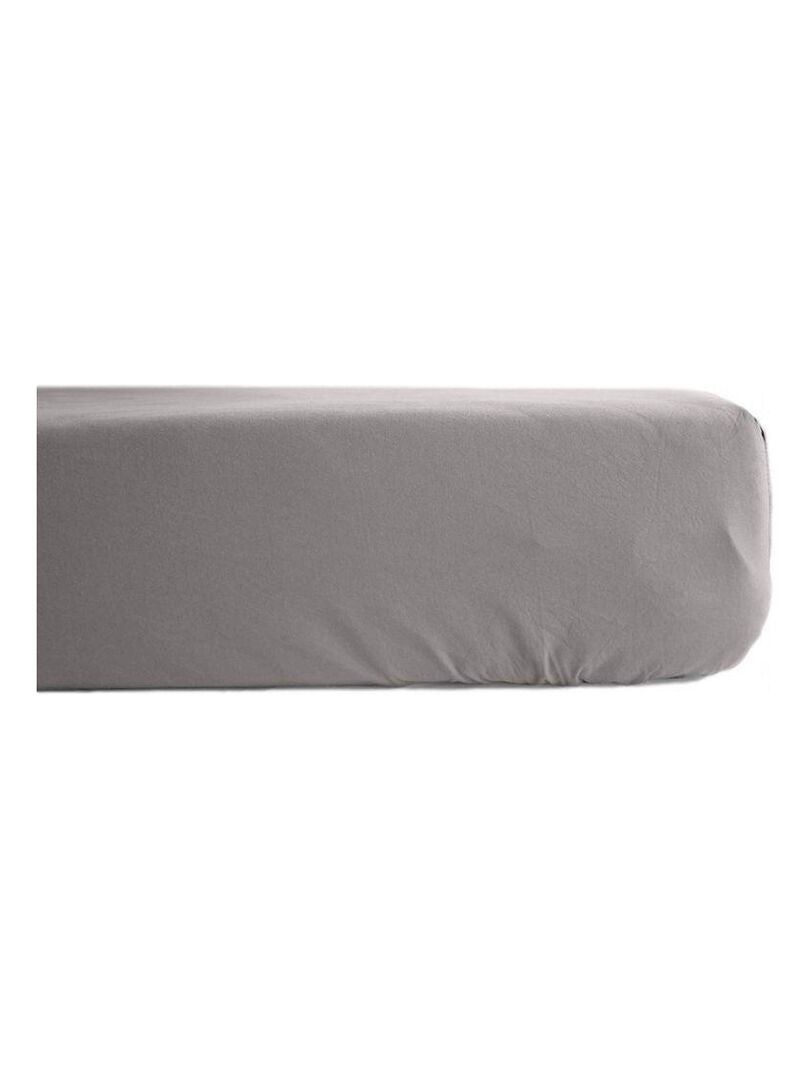 Drap housse percale pur coton peigné longues fibres 80 fils/cm² avec bonnet de 35 cm Vent du sud gris anthracite - Kiabi