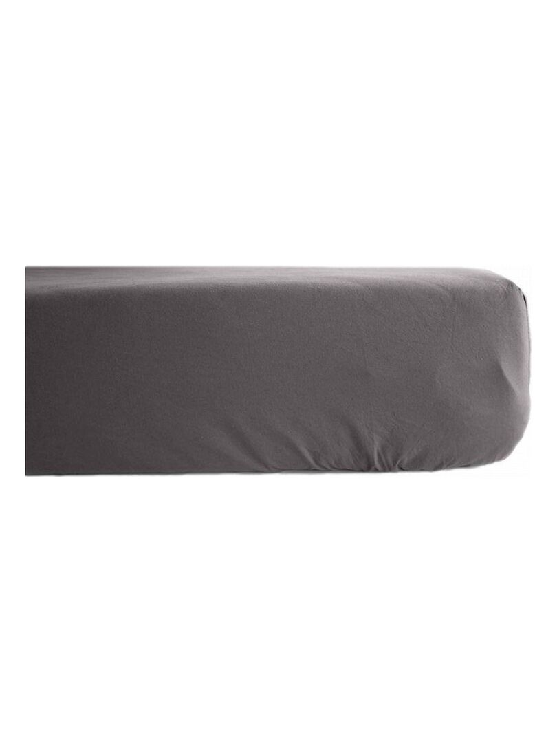 Drap housse percale pur coton peigné longues fibres 80 fils/cm² avec bonnet de 35 cm Vent du sud gris anthracite - Kiabi