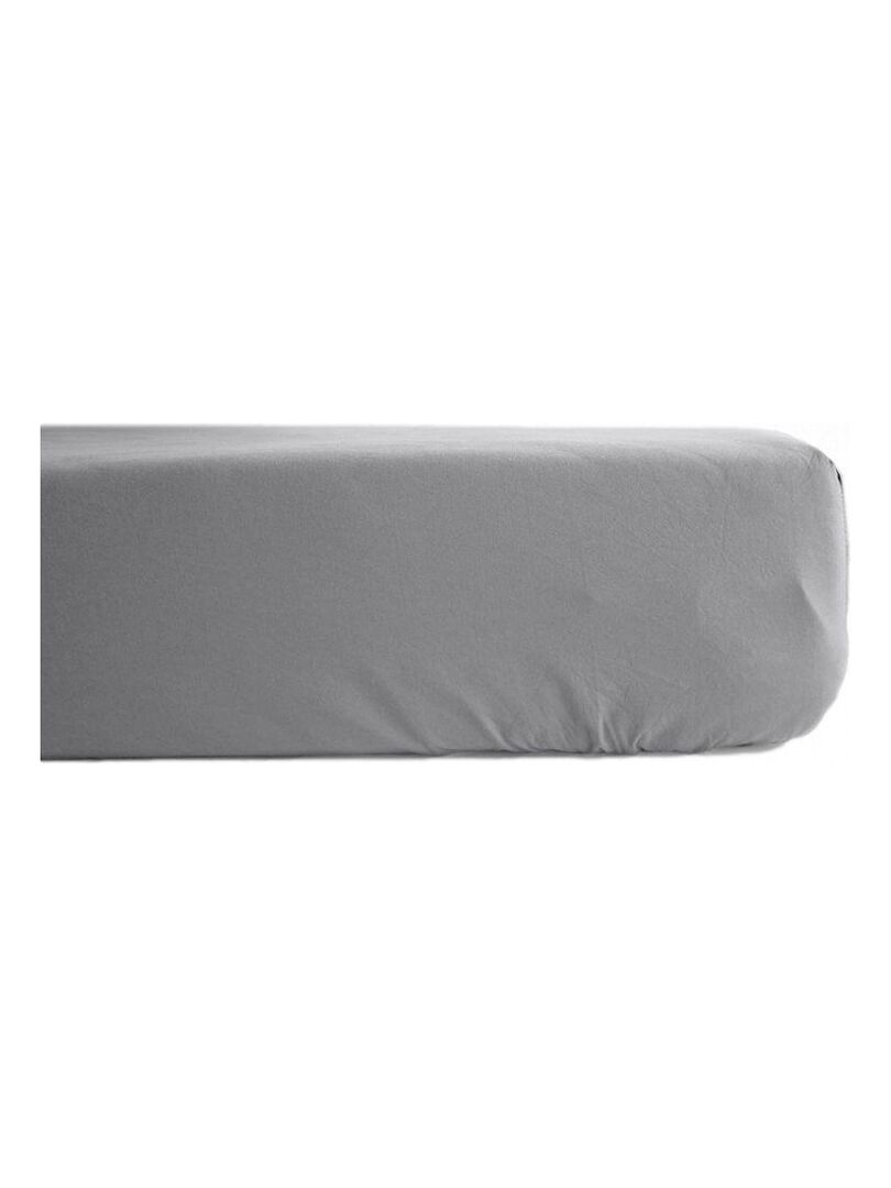 Drap housse percale pur coton peigné longues fibres 80 fils/cm² avec bonnet de 35 cm Vent du sud Gris chiné - Kiabi