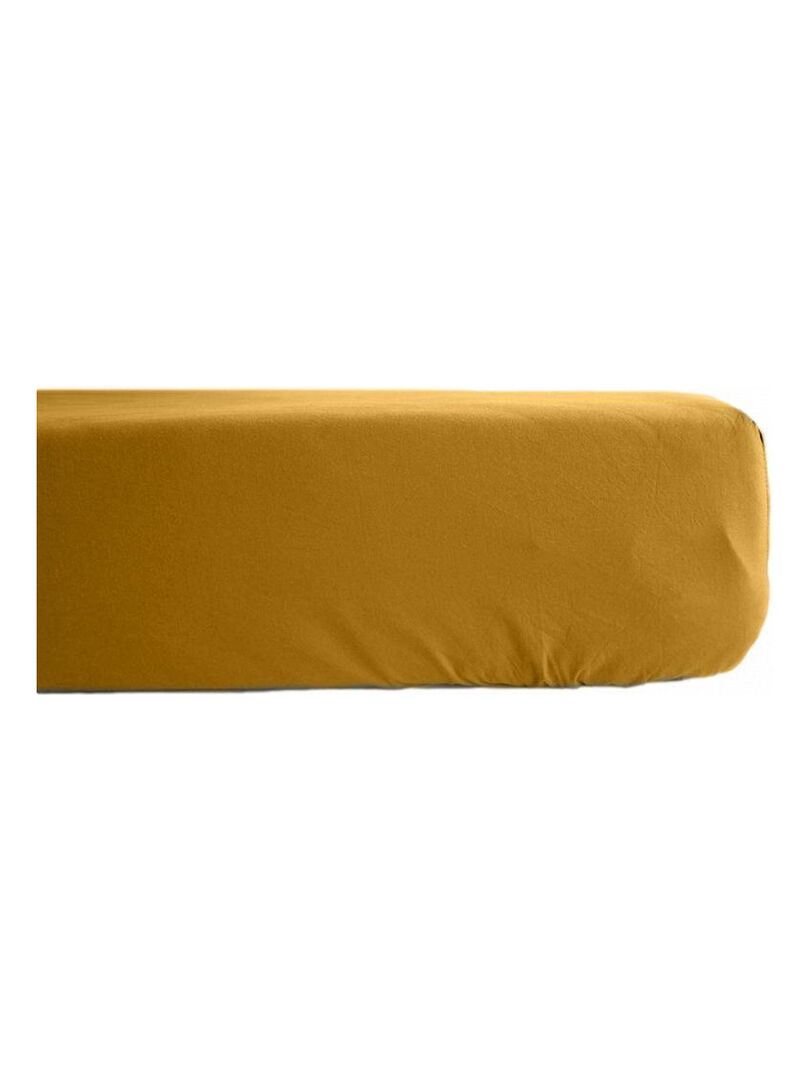 Drap housse percale pur coton peigné longues fibres 80 fils/cm² avec bonnet de 35 cm Vent du sud Jaune - Kiabi