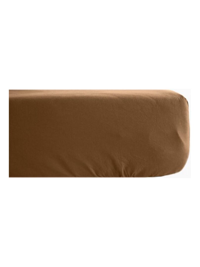 Drap housse percale pur coton peigné longues fibres 80 fils/cm² avec bonnet de 35 cm Vent du sud Marron - Kiabi