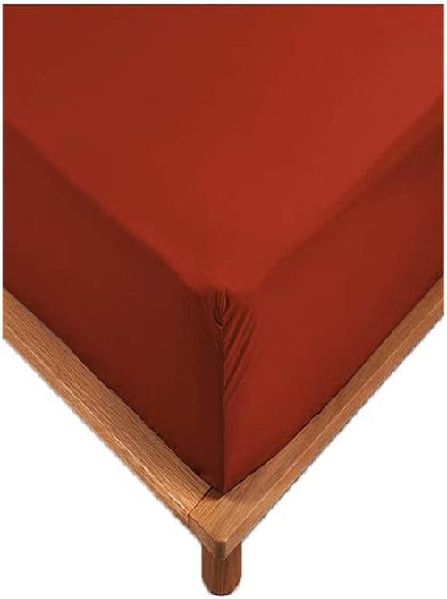 Drap-housse percale rouge 90 x 190 cm avec bonnet - Promo Linge - Kiabi