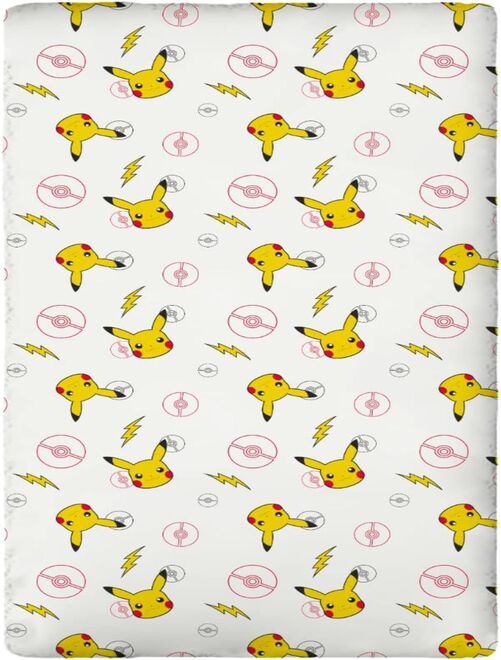 Drap Housse Pokémon Pikachu 90x190 cm - 100% Coton - Blanc - Kiabi