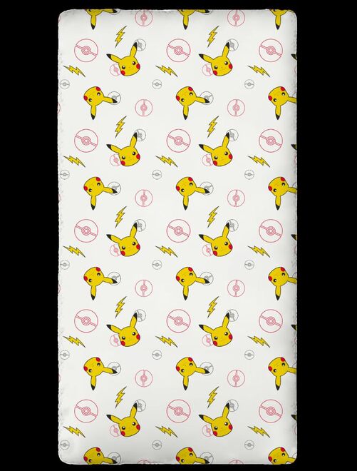 Drap Housse Pokémon Pikachu 90x190 cm - 100% Coton - Blanc - Kiabi