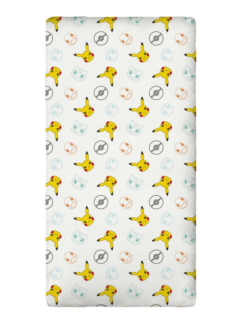 Drap housse Pokémon starter 90x190 cm - 100% Coton Blanc - Kiabi