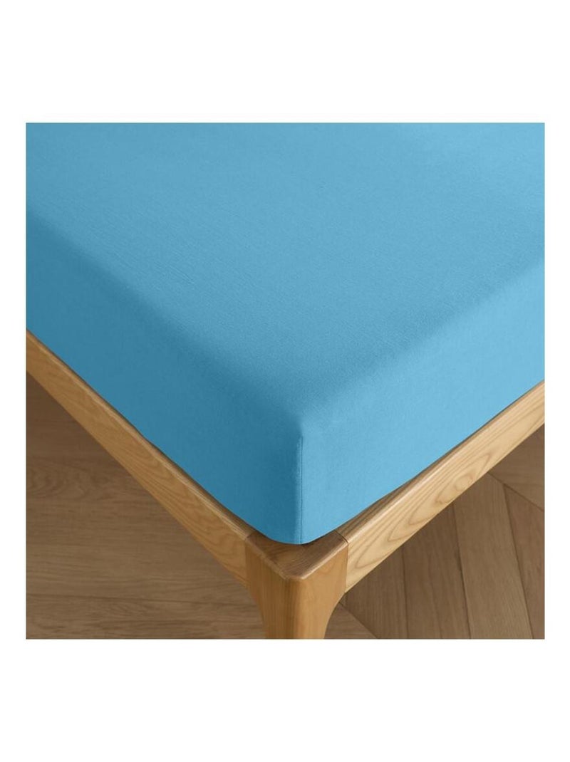 Drap housse "Prémium" - Couleur Cyan Bleu azur - Kiabi