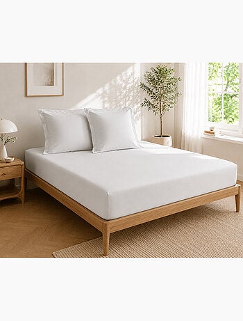 Drap housse qualité hôtel + 2 taies en percale 78 fils