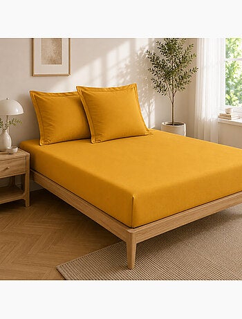 Drap housse qualité hôtel + 2 taies en percale 78 fils