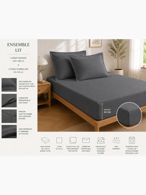 Drap housse qualité hôtel + 2 taies en percale 78 fils - Kiabi Drap housse qualité hôtel + 2 taies en percale 78 fils - Kiabi