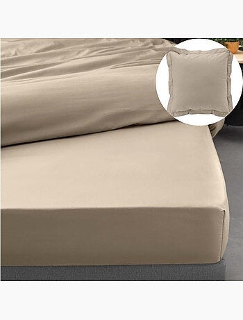 Drap housse qualité hôtel + 2 taies en percale 78 fils
