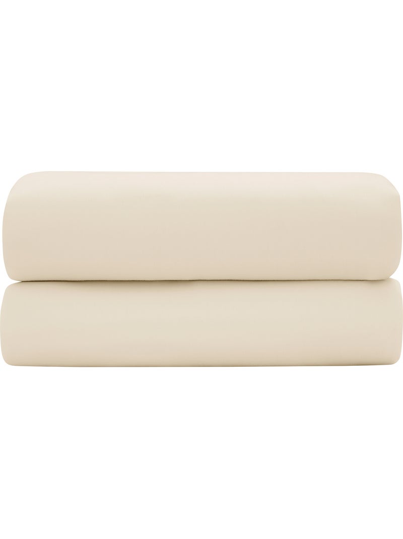Drap-housse – Satin de coton 120 fils/cm² – Bonnet 30 cm Beige naturel - Kiabi