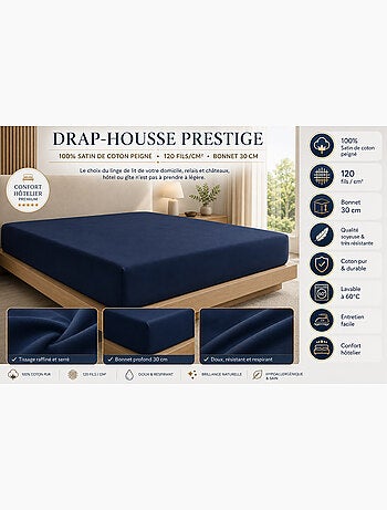 Drap-housse – satin de coton 120 fils/cm² – bonnet 30 cm