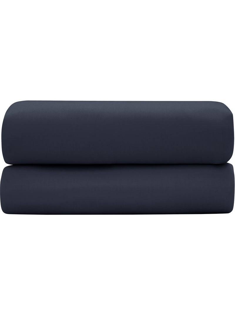 Drap-housse – satin de coton 120 fils/cm² – bonnet 30 cm Bleu foncé - Kiabi