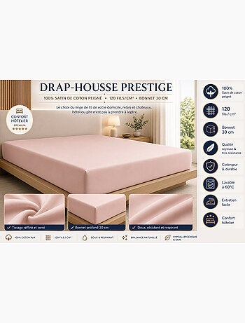 Drap-housse – Satin de coton 120 fils/cm² – Bonnet 30 cm