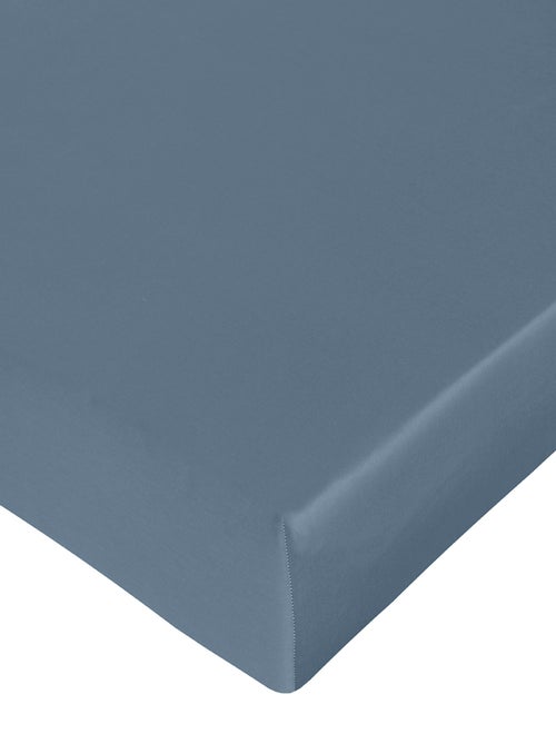 Drap housse satin de coton bleu - Kiabi