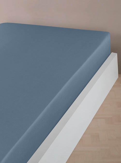 Drap housse satin de coton bleu - Kiabi