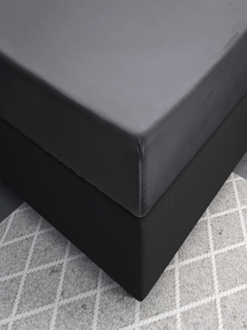Drap Housse Satin de Coton Gris Anthracite - Kiabi
