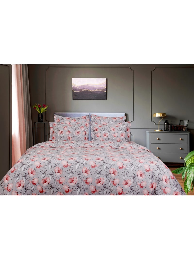 Drap housse satin de coton imprimé Floral Gris - Kiabi