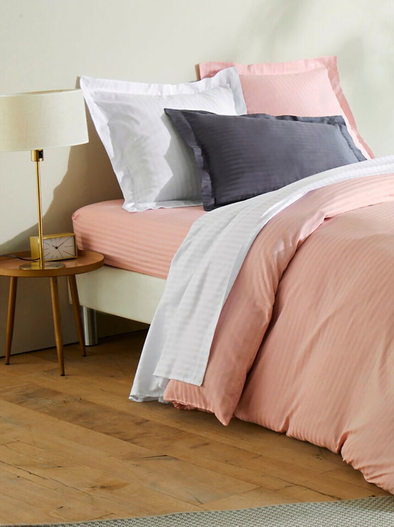 Drap-housse satin jacquard rayé Rose pastel - Kiabi