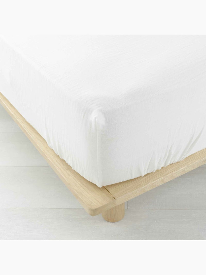 Drap-housse Sienna – Gaze de coton & coton 57 fils – Bonnet 30 cm Blanc - Kiabi