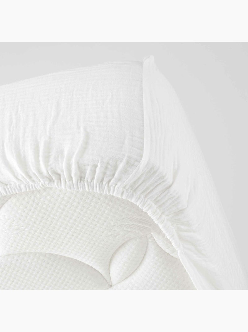 Drap-housse Sienna – Gaze de coton & coton 57 fils – Bonnet 30 cm Blanc - Kiabi
