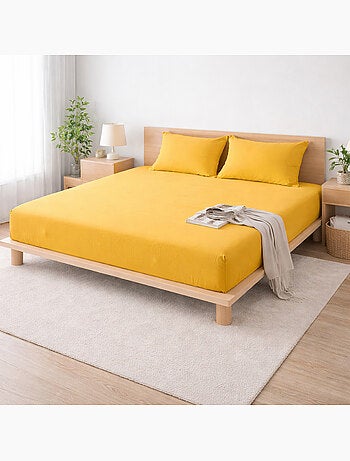 Drap-housse Sienna – Gaze de coton & coton 57 fils – Bonnet 30 cm