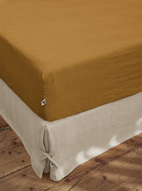 Drap housse "Soline" toutes dimensions Lin lavé - Soline Caramel - 160 x 200 cm bonnet de 30 cm - Kiabi
