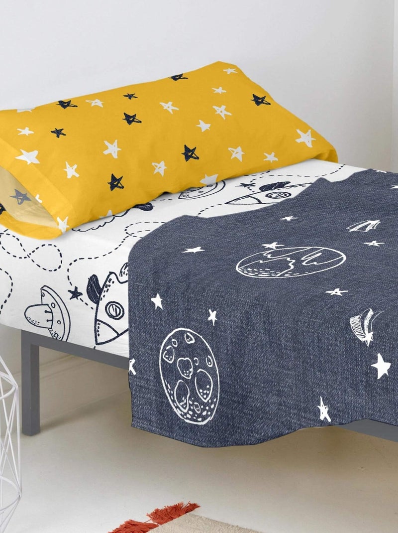 Drap-housse Starspace "Happyfriday" Blanc - Kiabi