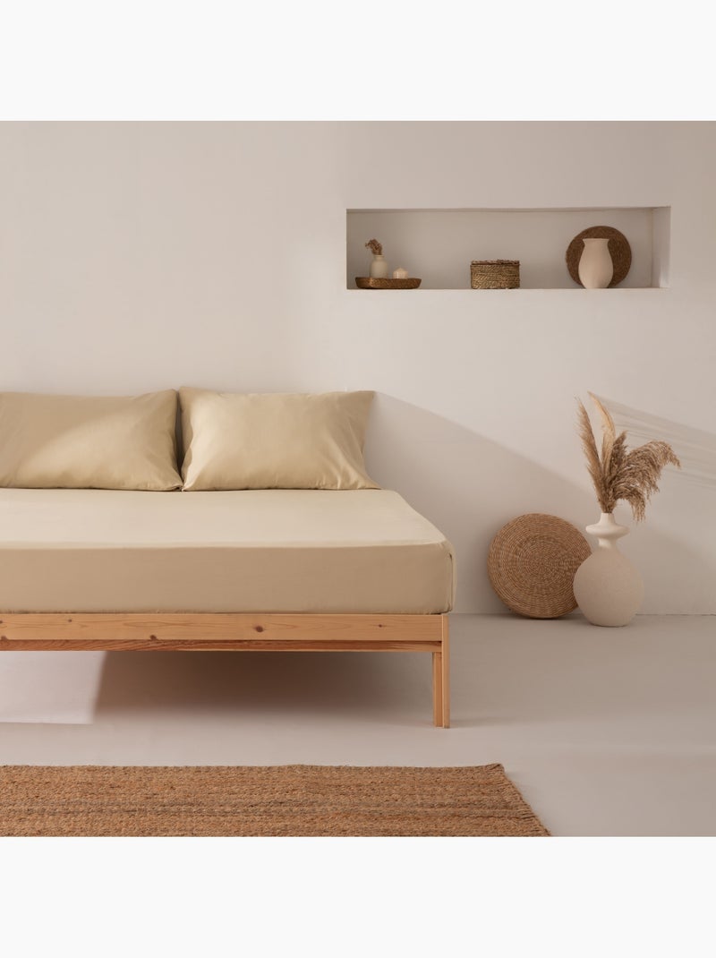 Drap-housse uni 100 % coton, pour matelas jusqu’à 30 cm de hauteur - Gamusi. Beige - Kiabi