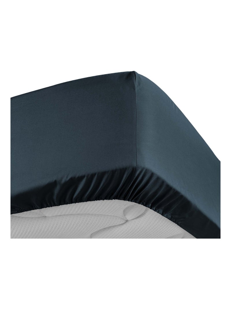 Drap Housse Uni 100% Percale de Coton ORIGINE Bleu foncé - Kiabi