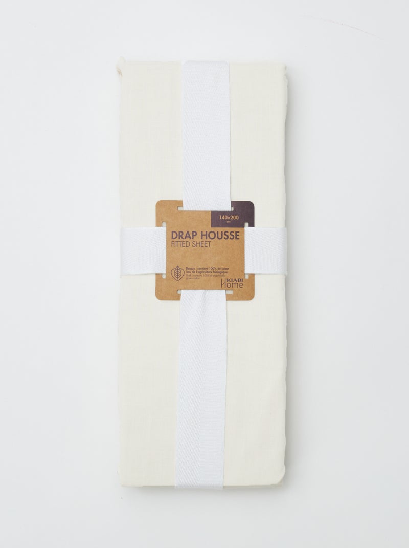 Drap housse uni 140 x 200 cm en coton Blanc cassé - Kiabi