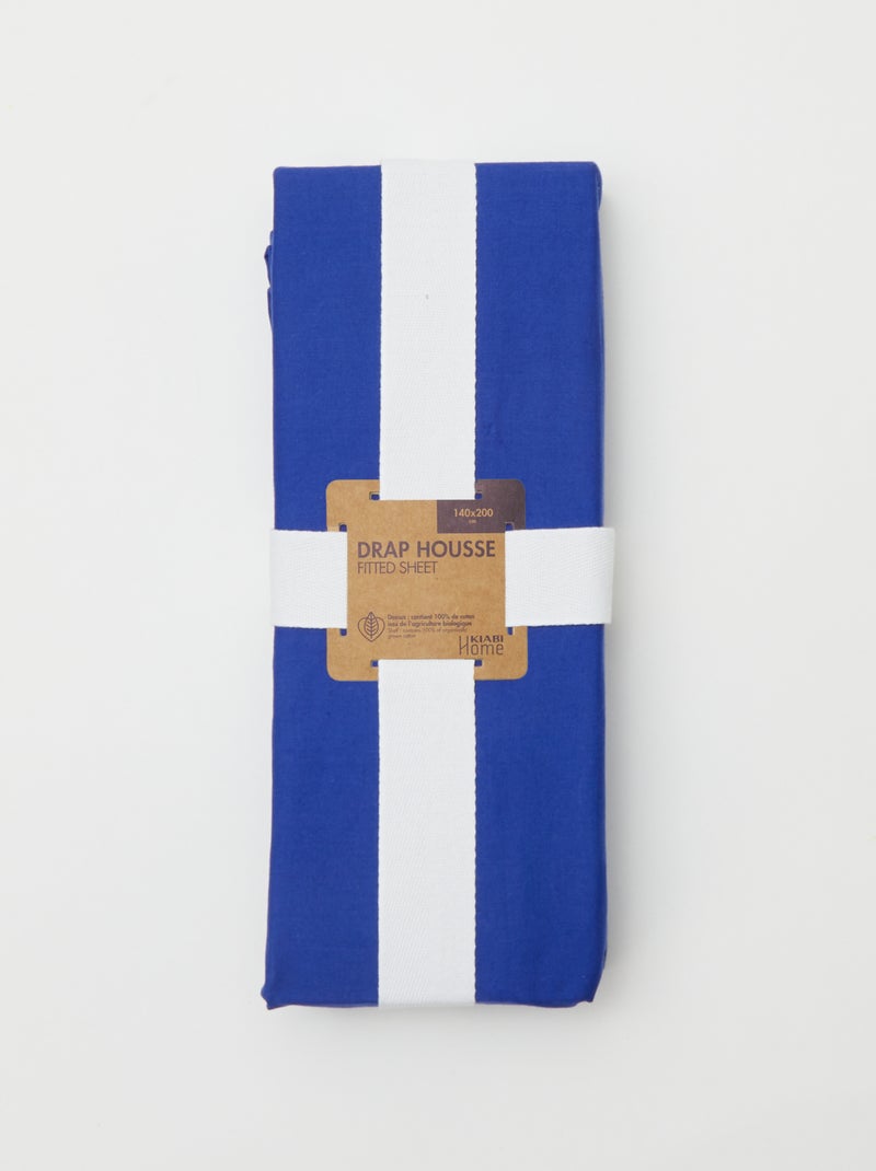 Drap housse uni 140 x 200 cm en coton Bleu foncé - Kiabi
