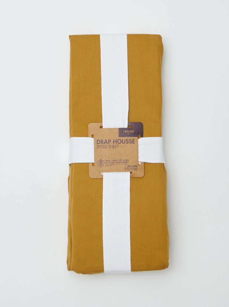 Drap housse uni 140 x 200 cm en coton Jaune - Kiabi