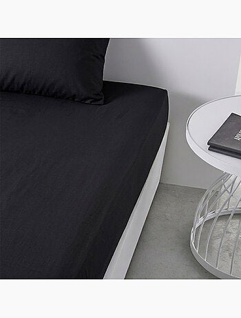 Drap housse uni 2 personneseffet lavé cocon