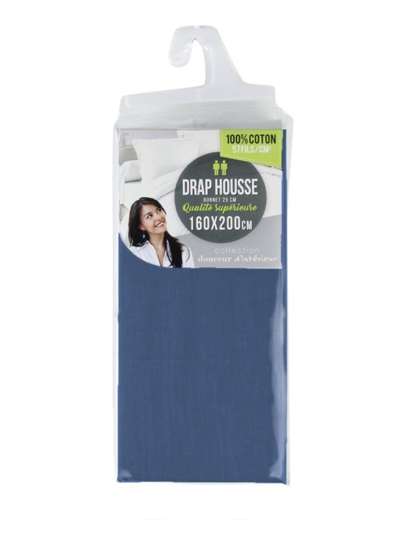 DRAP HOUSSE UNI 57 FILS LINA Bleu nuit - Kiabi