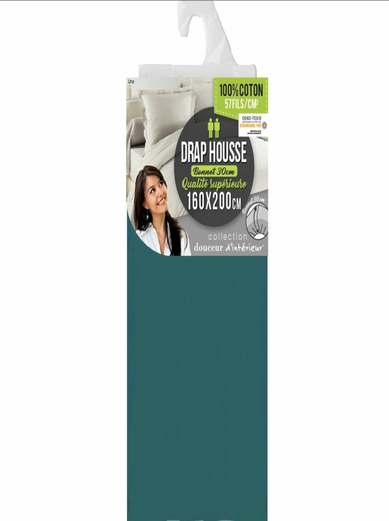 DRAP HOUSSE UNI 57 FILS LINA Bleu pétrole - Kiabi