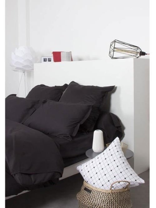 Drap housse uni coton 140x190 cm noir - Kiabi