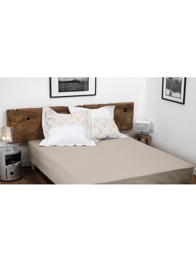 Drap housse uni coton 57 fils bonnet 30cm Beige clair - Kiabi