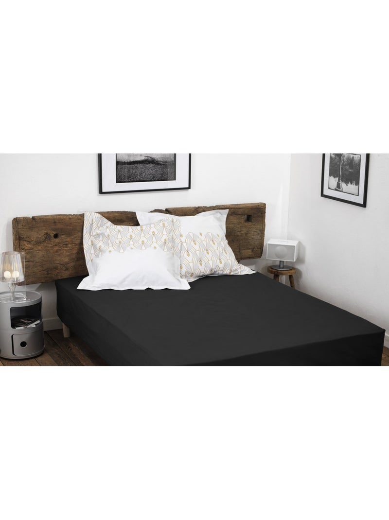 Drap housse uni coton 57 fils bonnet 30cm Noir - Kiabi