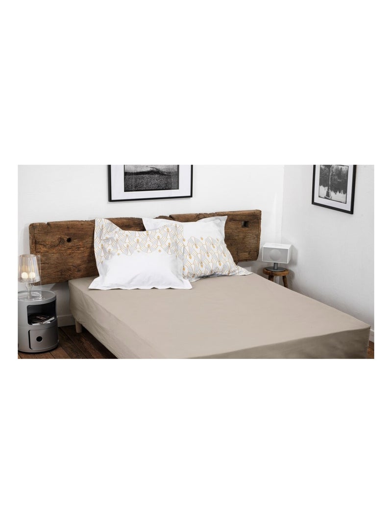 Drap housse uni coton 57 fils bonnet 35cm Beige clair - Kiabi