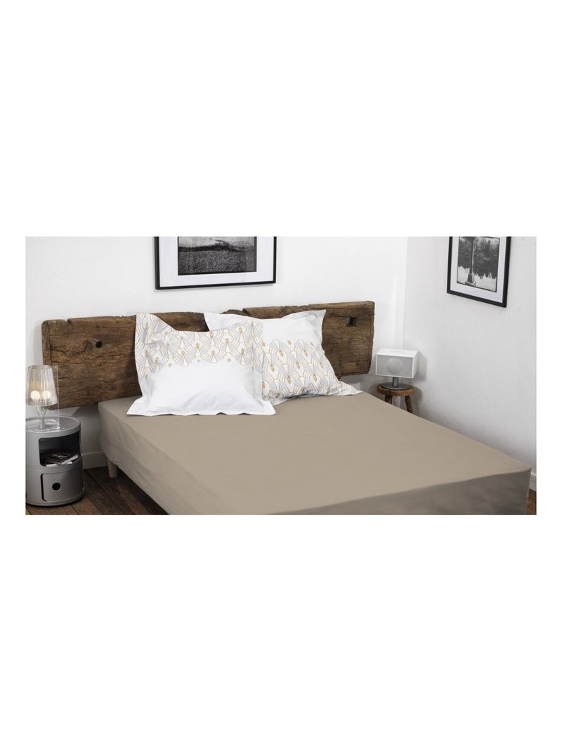 Drap housse uni coton 57 fils bonnet 35cm Beige - Kiabi