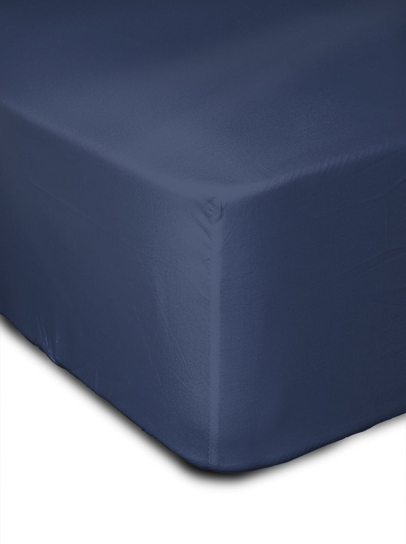 Drap housse uni coton 57 fils bonnet 35cm Bleu - Kiabi