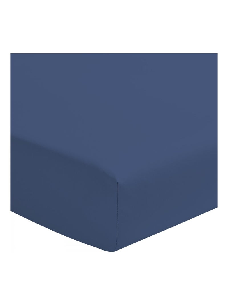 Drap housse uni coton 57 fils bonnet 35cm Bleu - Kiabi