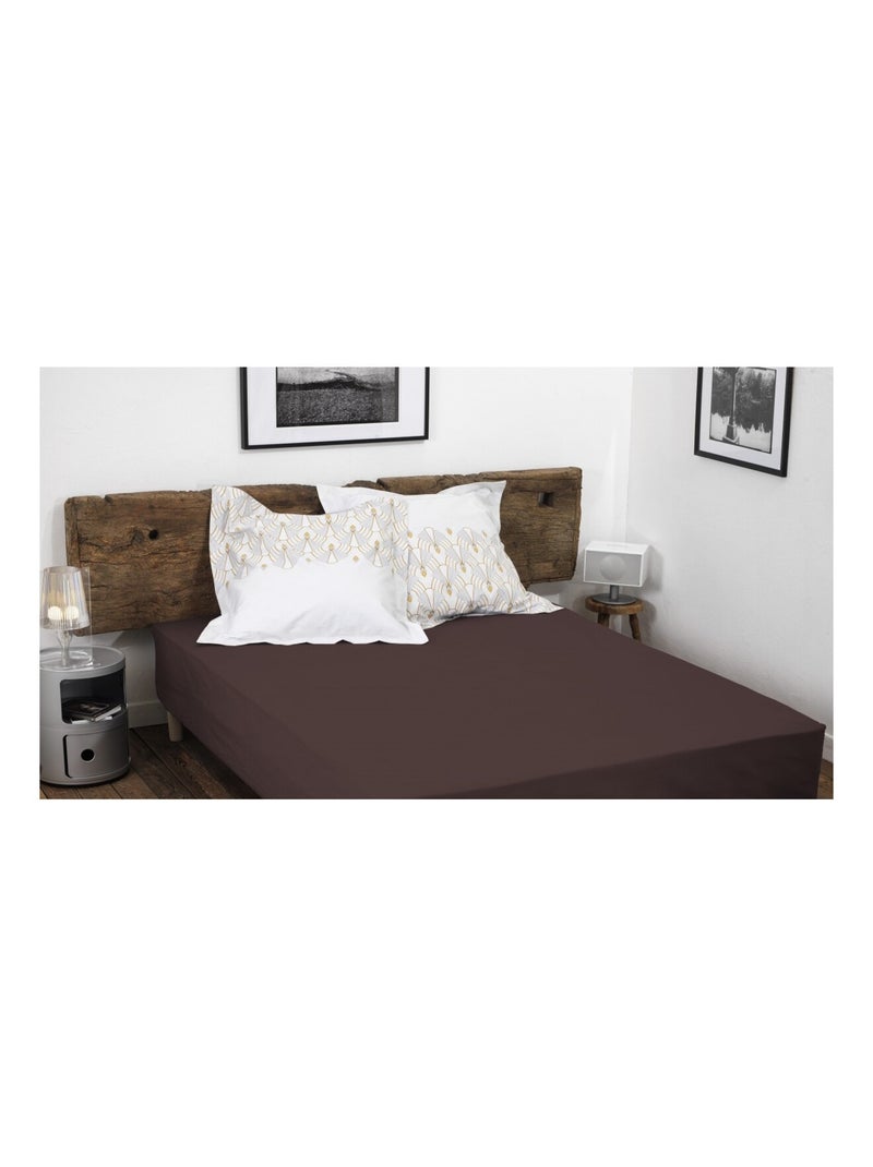 Drap housse uni coton 57 fils bonnet 35cm Marron chocolat - Kiabi